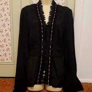 Express 13/14 Black and Pink Lace 100% Silk Blouse Top